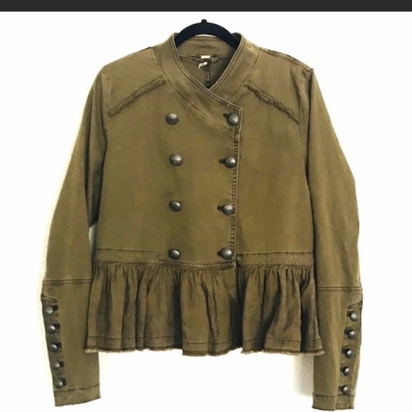 Free people ruffle hem military olive jacket - Picture 2 of 7